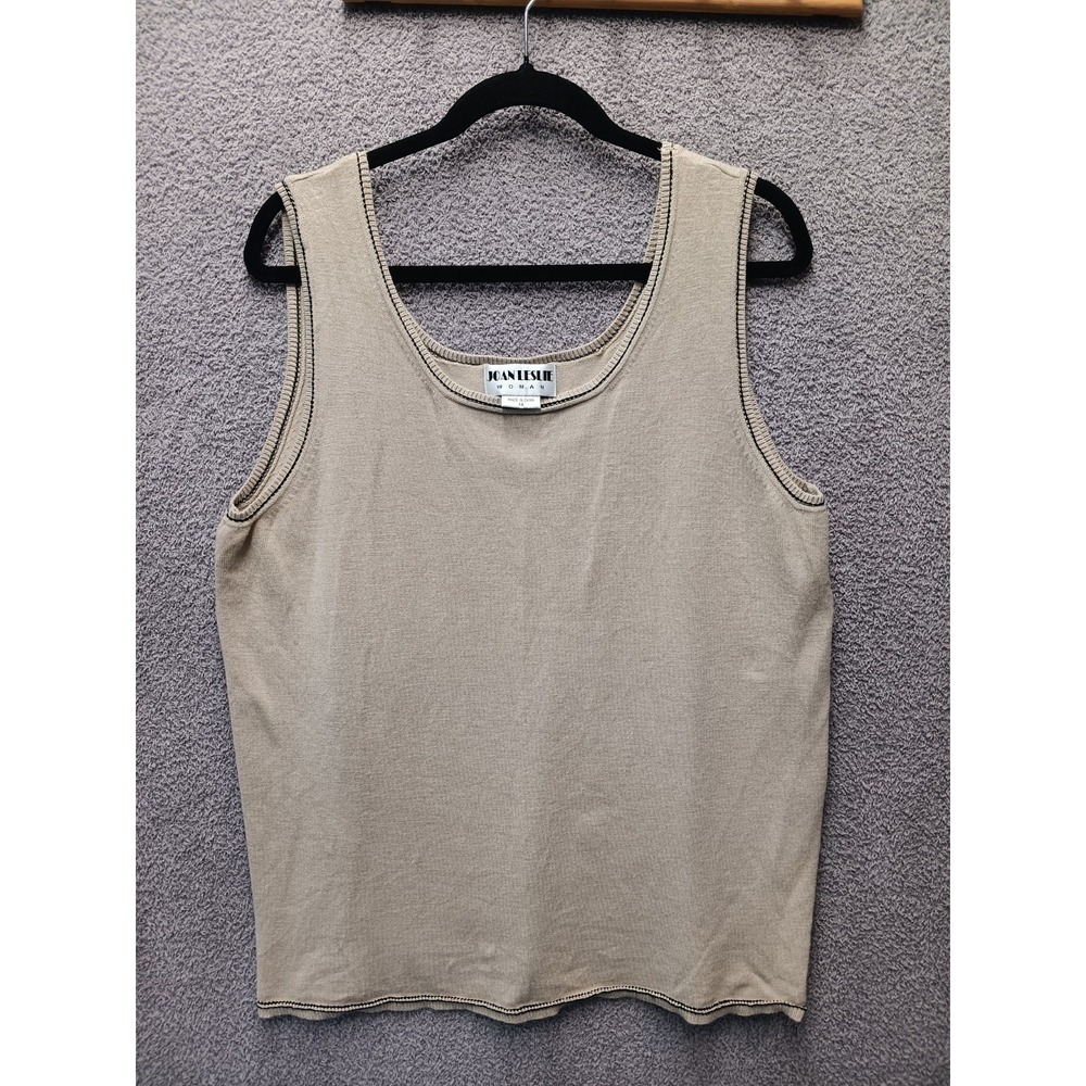 Joan Leslie Silk Blend Tank Top Womens 1X Beige Minimalist Y2K Sleeveless